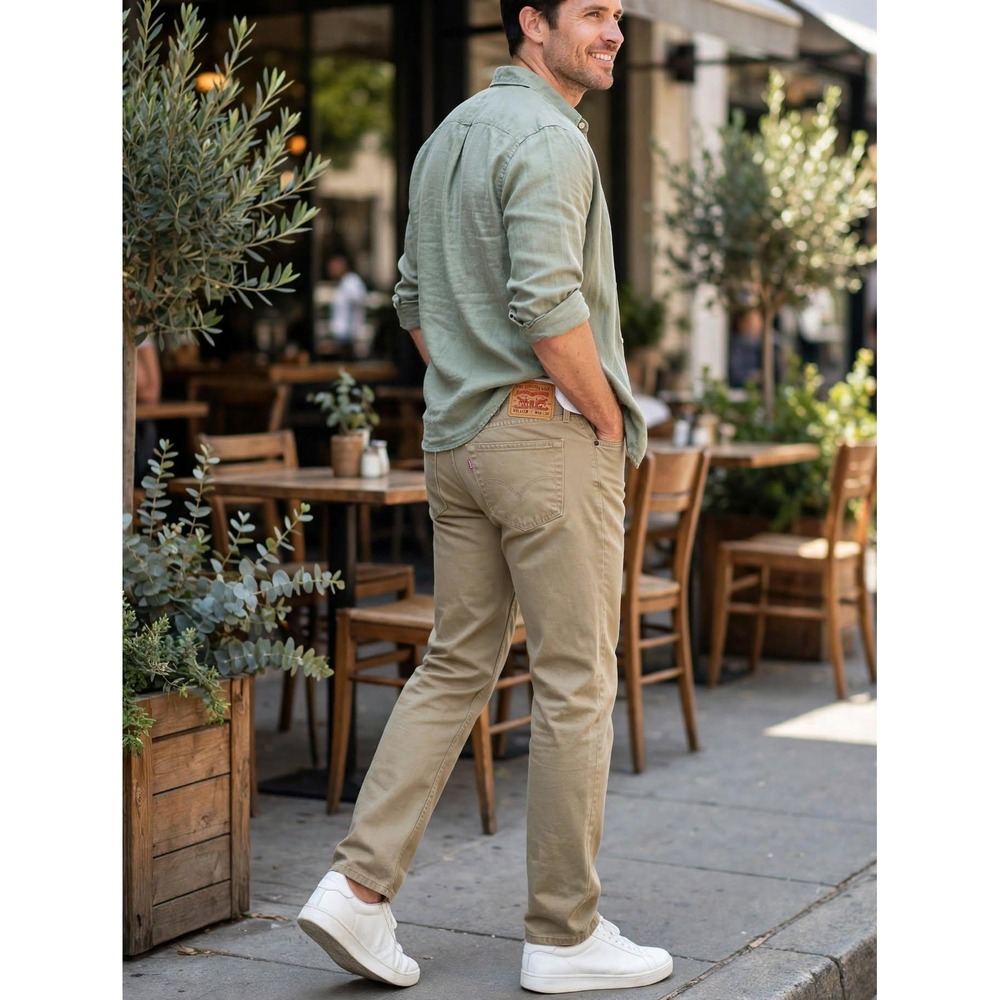 Levi's Mens W38 x L34 559 Relaxed Straight Khaki Pants Tan Cotton Twill